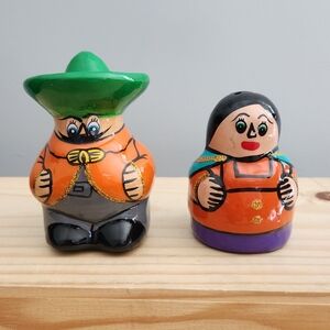 Mexican Hand Painted Salt and Pepper Shakers Man and Woman